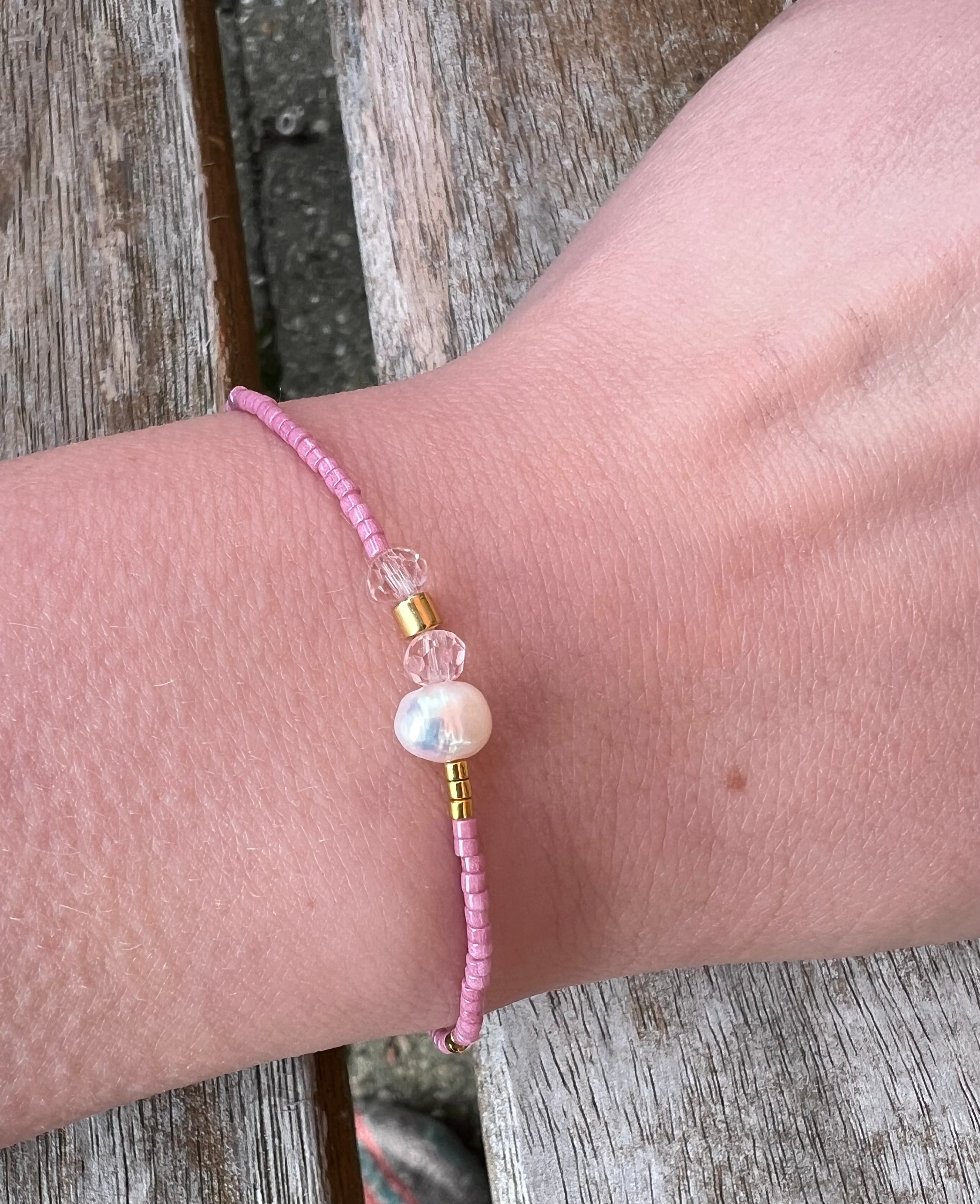 Pink glas/ferskvandsperle