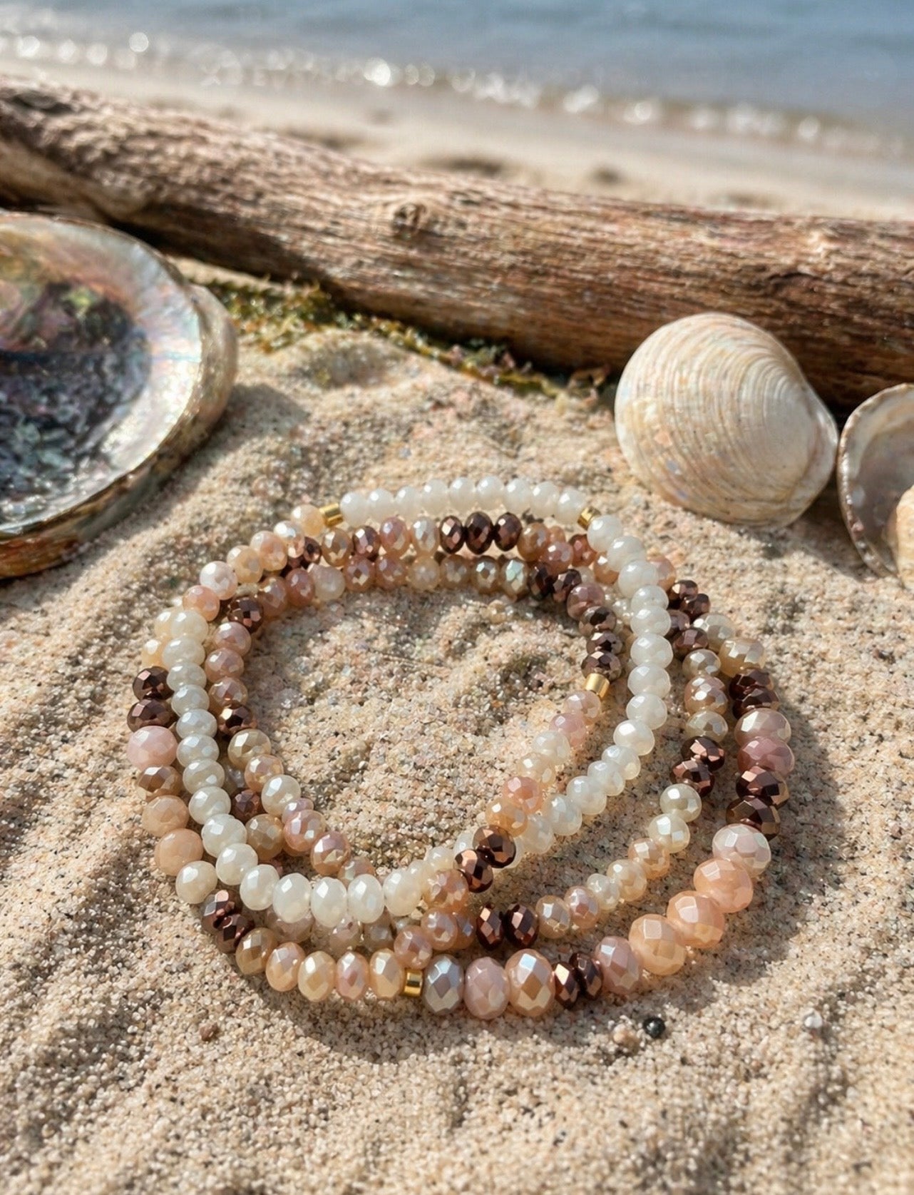 3 armbånd glas brun/beige